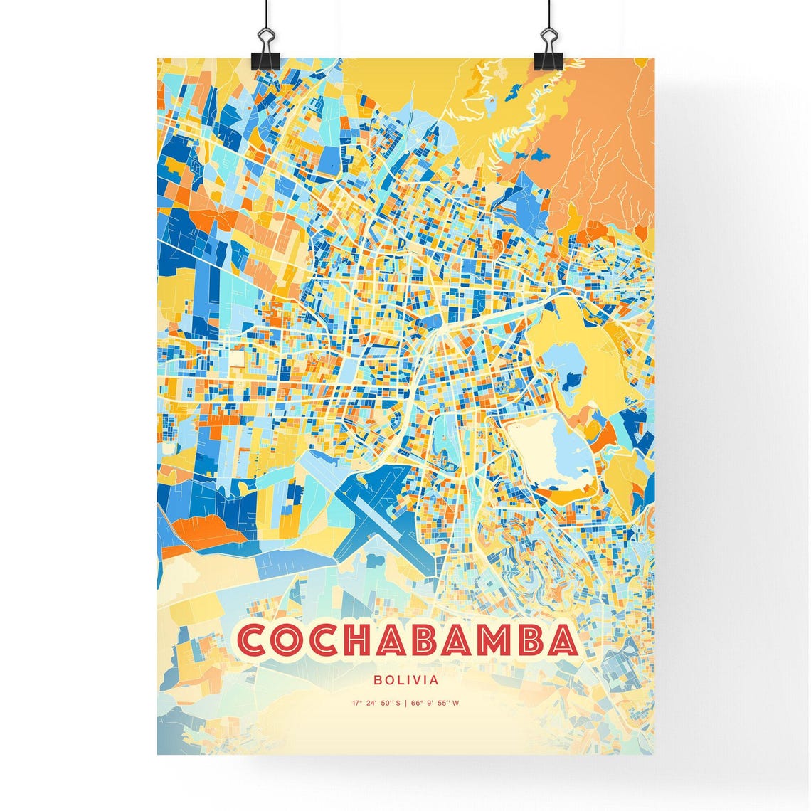 Cochabamba Bolivia Colorful City Map Art Print with Coordinates - Image 3