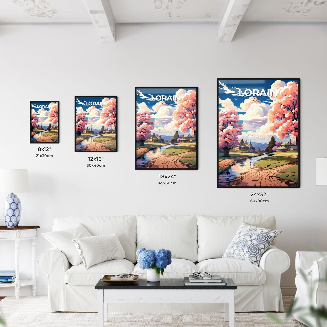 Vivid Lorain Ohio Countryside Cherry Blossom Stream Scene Poster - Image 3