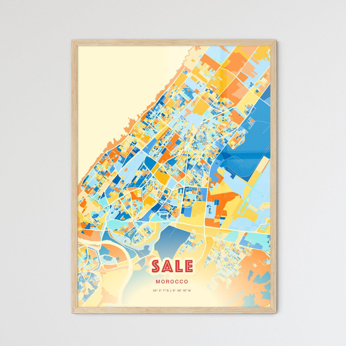 Sale Morocco Blue Orange City Map With Coordinates Art Poster
