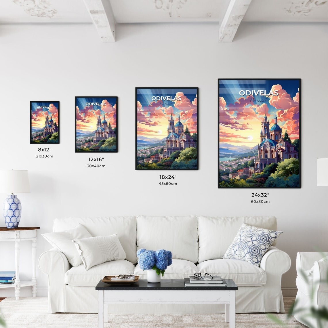 Vivid Odivelas Portugal Blue Domed Church Sunset Hillside Poster - Image 3