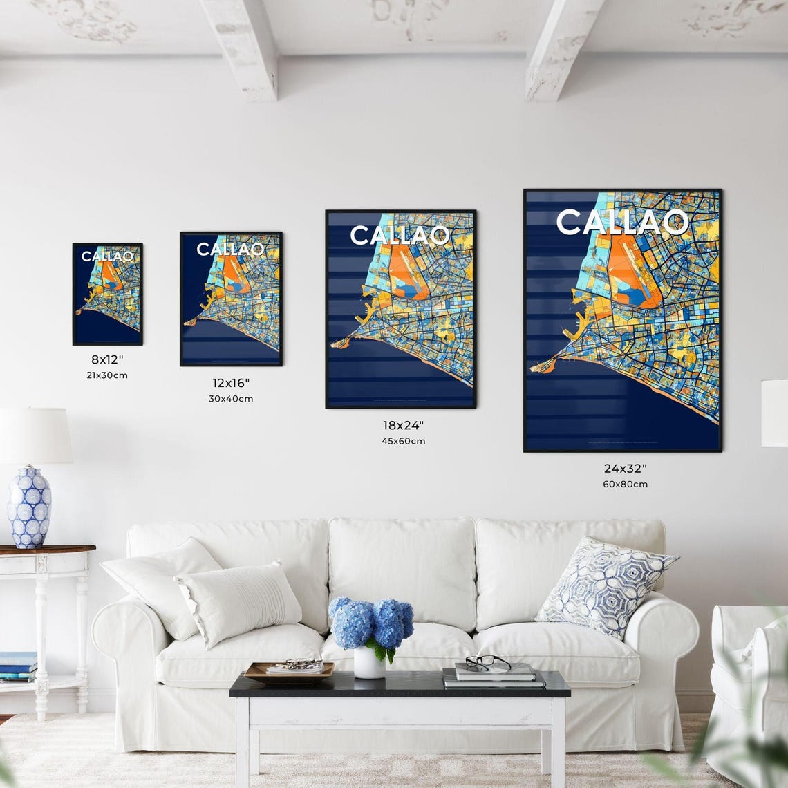 Callao Peru Blue Orange City Map Poster Bold Modern Street Grid Art - Image 3