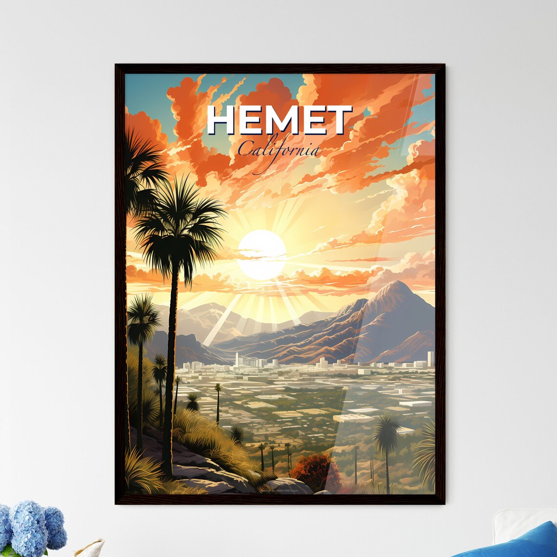 Hemet California Valley Sunset Panorama With Palm Trees Poster