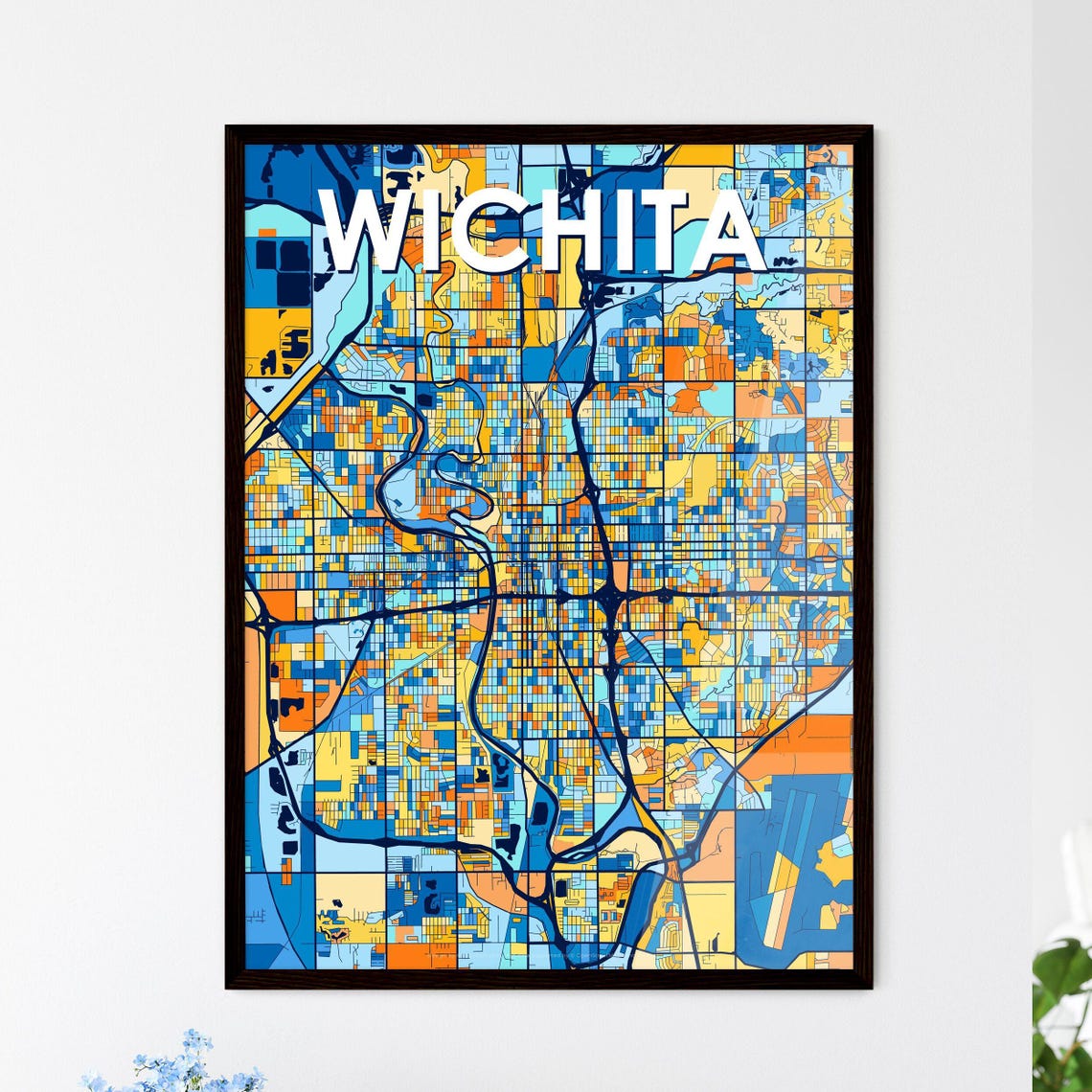 Wichita Kansas City Map Poster Vibrant Modern Home Wall Decor Art