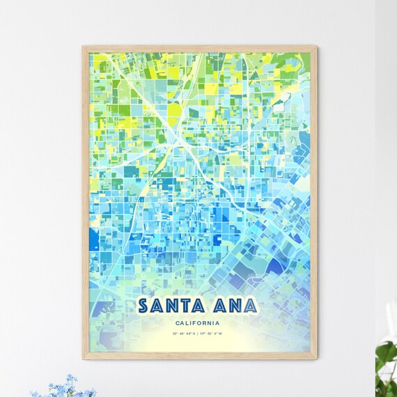 Santa Ana California Vibrant Abstract Watercolor City Street Map Poster