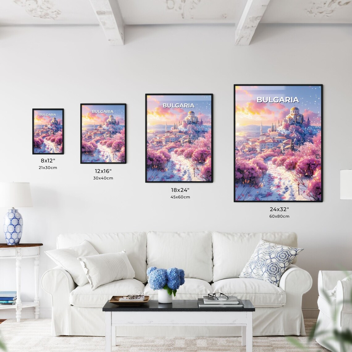 Bulgaria Hilltop Old Town Church Dome Blossom Sunset Travel Poster - Image 3