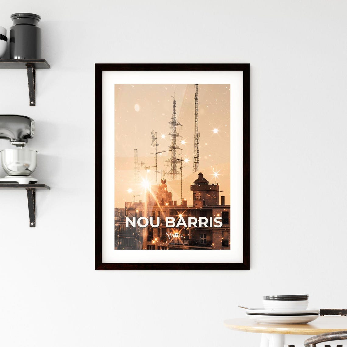 Nou Barris Spain Sunset Rooftop Antennas Sparkling Art Poster - Image 2