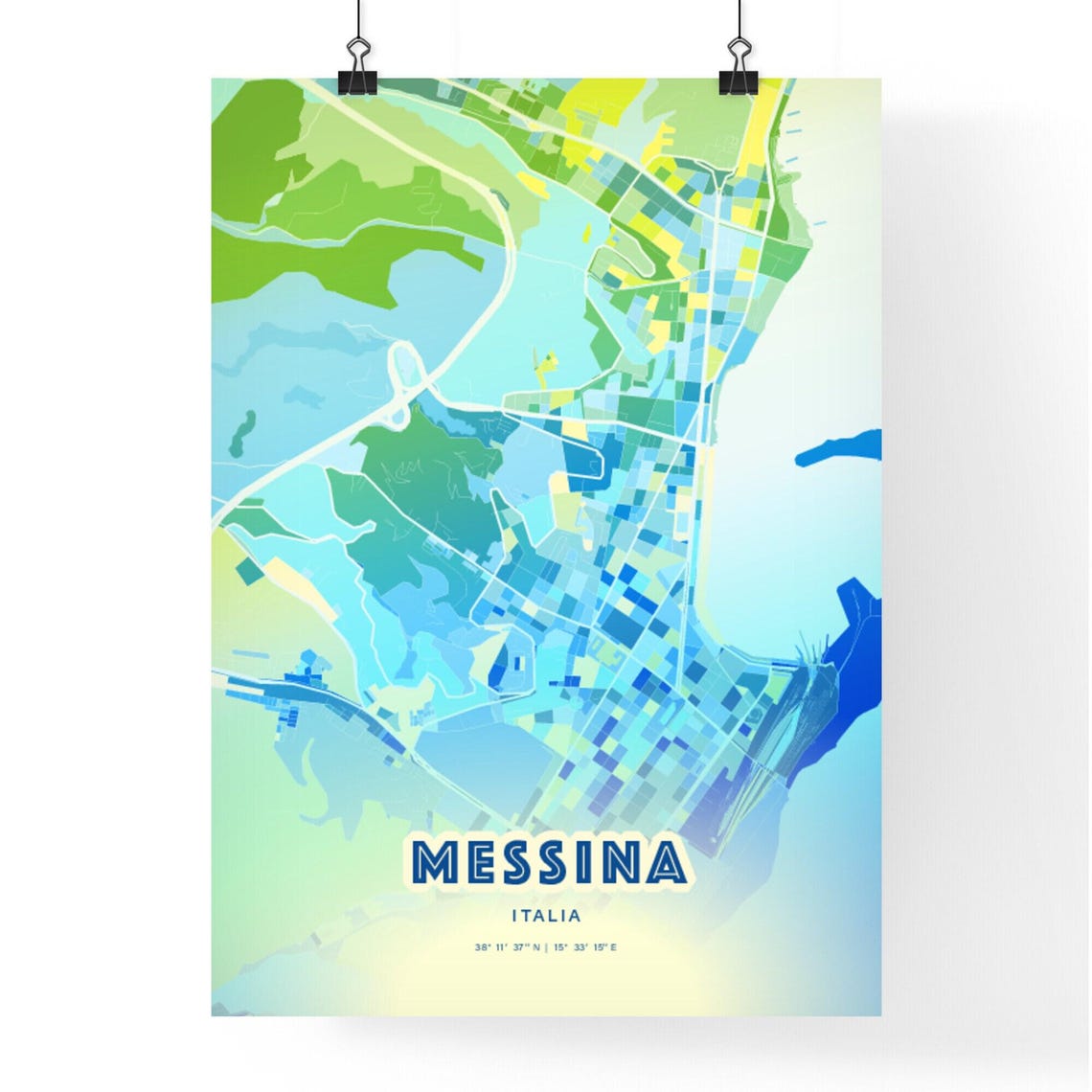 Messina Italy Bluish Custom Stylish City Map Art Poster Gift - Image 2