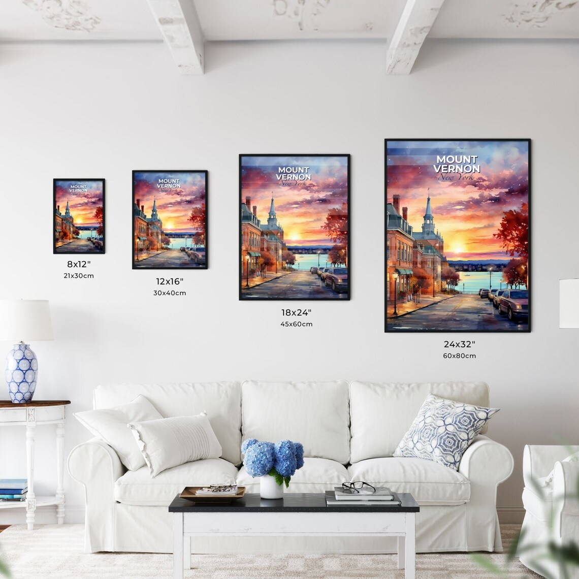 Mount Vernon New York Church Steeple Street Sunset Water Poster - Image 3