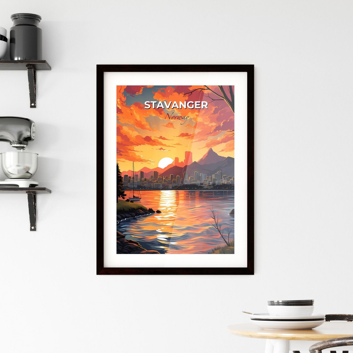 Stavanger Norway Sunset Fjord Mountain Skyline Sailboat Poster - Image 2