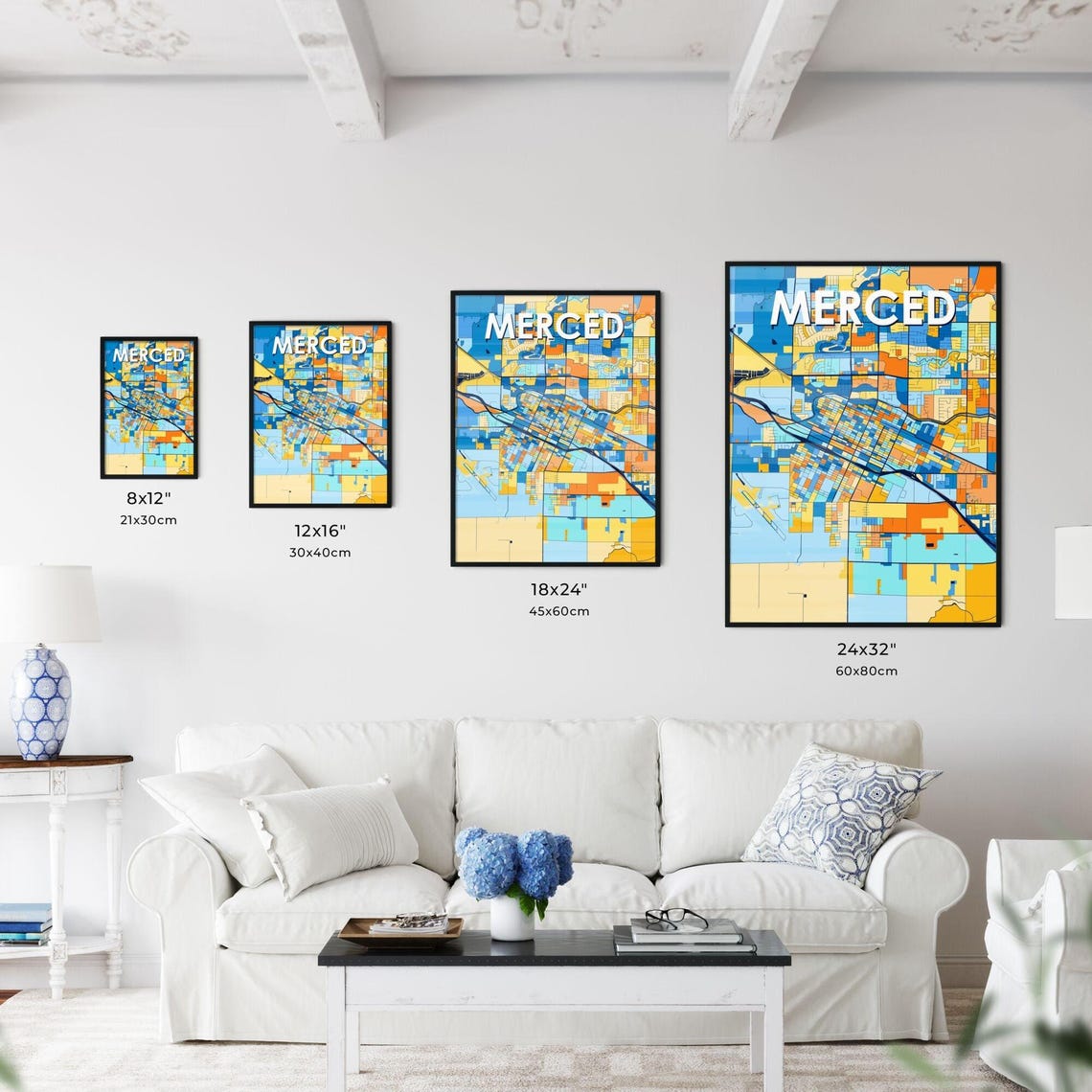 Merced California Bright Mosaic City Street Map Artwork Poster - Image 4