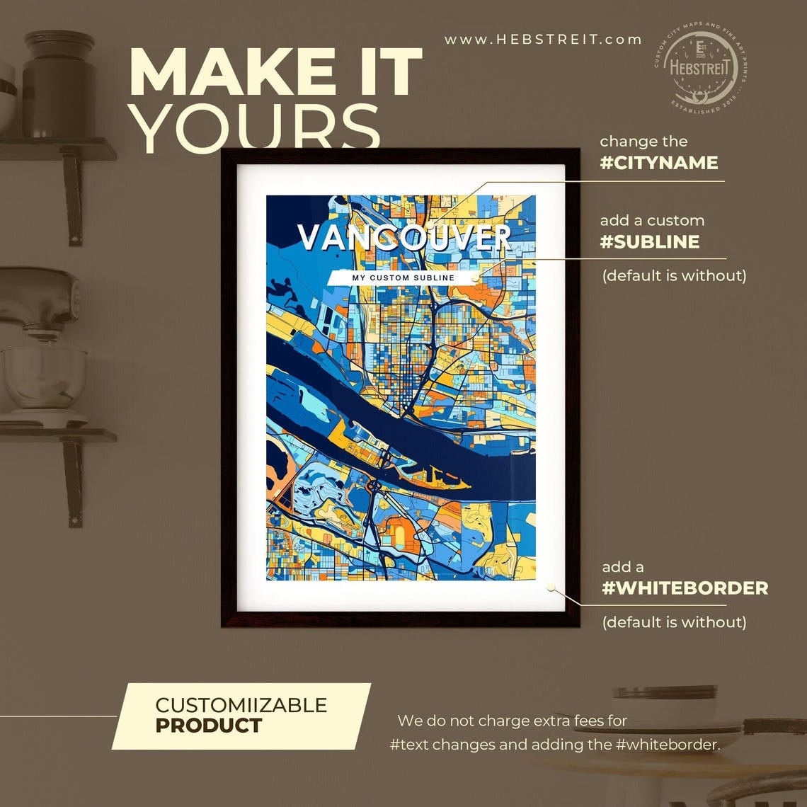 Vancouver Washington City Map Poster Vibrant Modern Wall Decor Art - Image 2