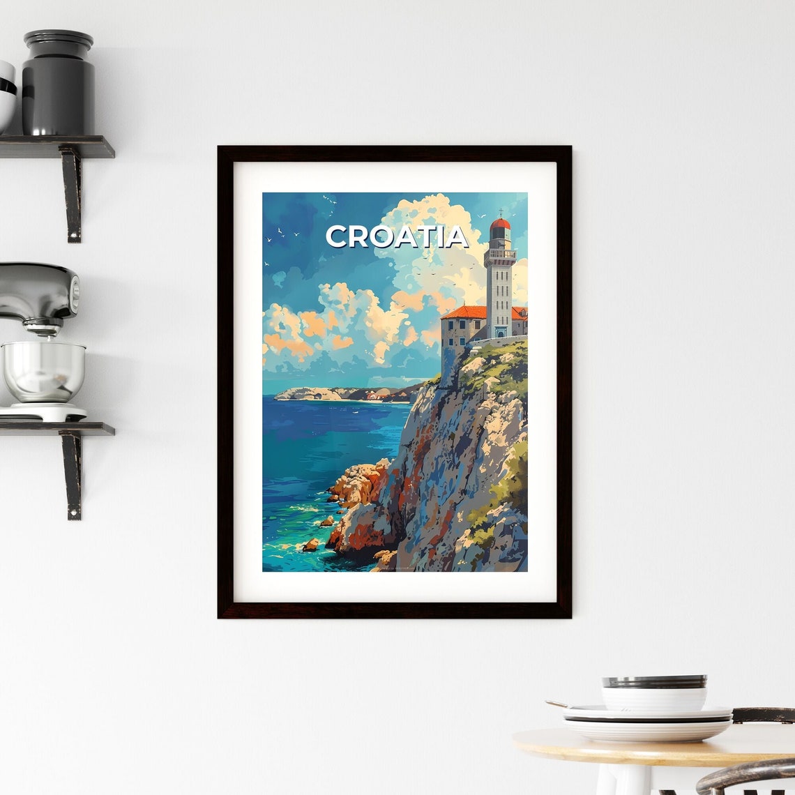 Croatia Clifftop Lighthouse Adriatic Sea Coastal Travel Poster - Image 2