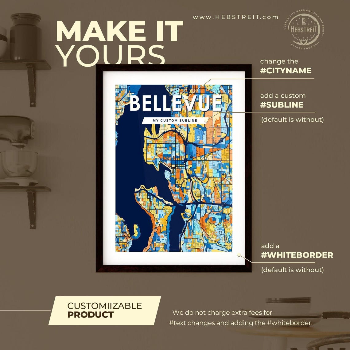 Bellevue Washington Vibrant Colorful Mosaic City Street Map Art Poster - Image 2