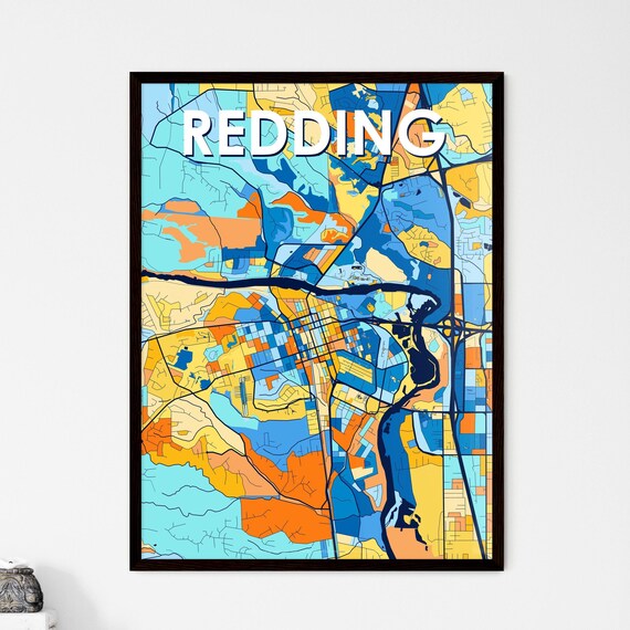 Redding California City Map Poster Vibrant Modern Home Wall Decor