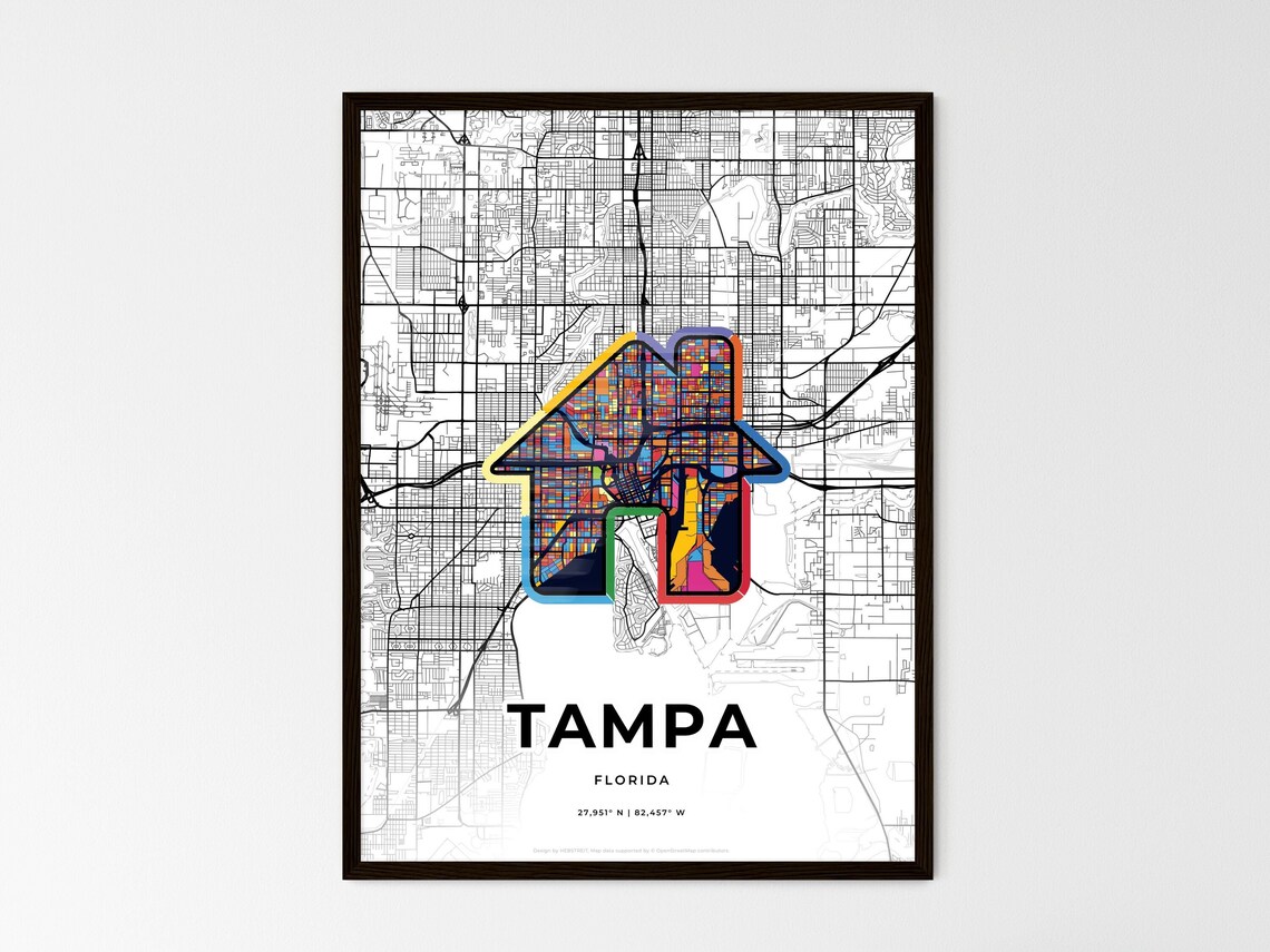 Tampa Florida Minimal City Map Colorful Heart Icon Art Poster - Image 3