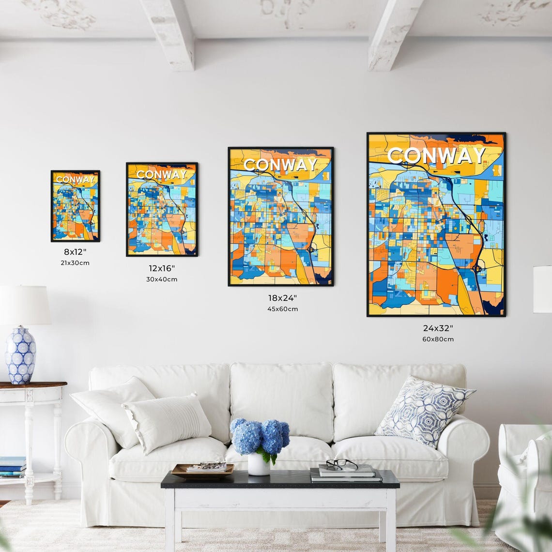 Conway Arkansas Vibrant Stylized Blue and Orange City Map Poster - Image 3