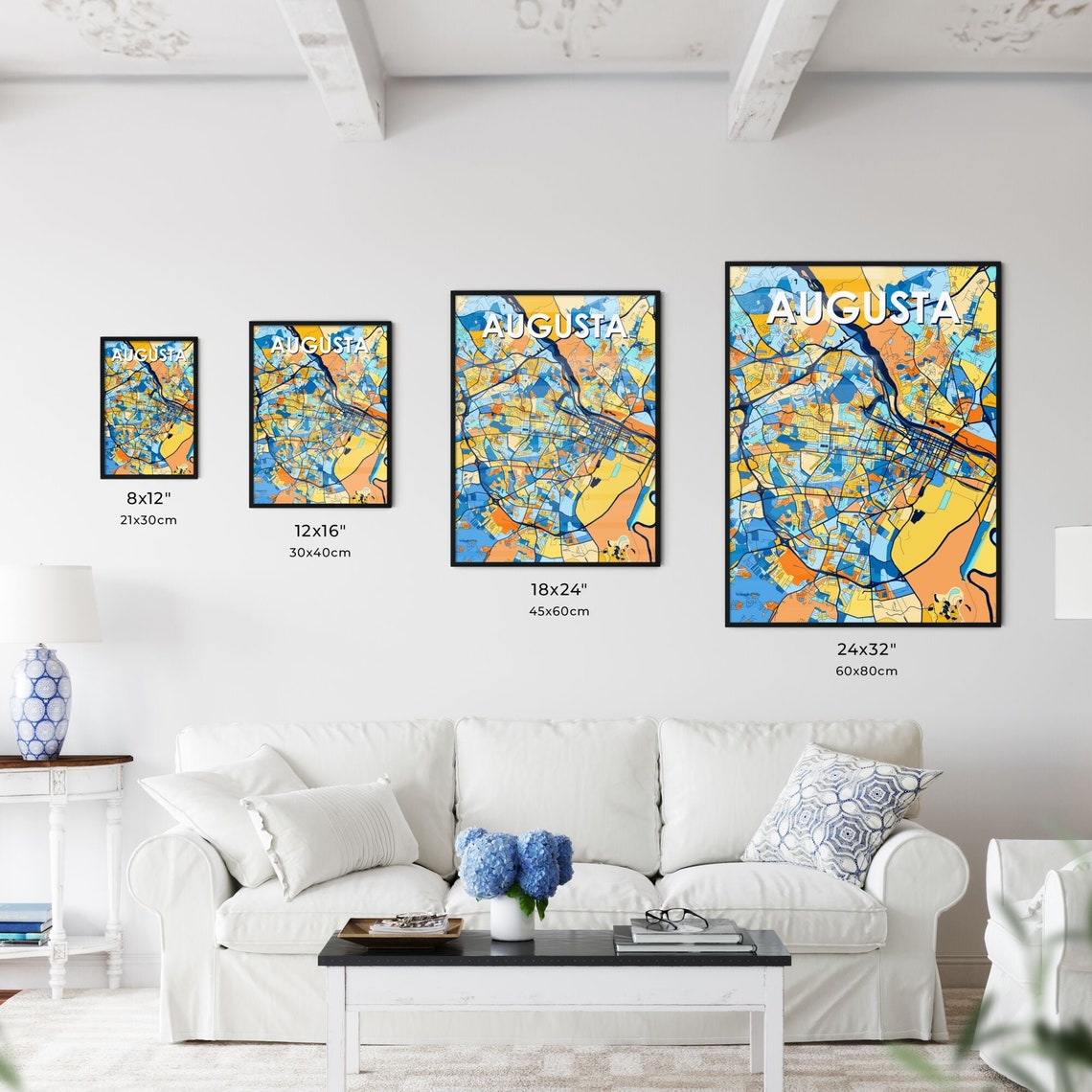 Augusta Vibrant Geometric Mosaic City Street Map Artwork Poster - Image 3