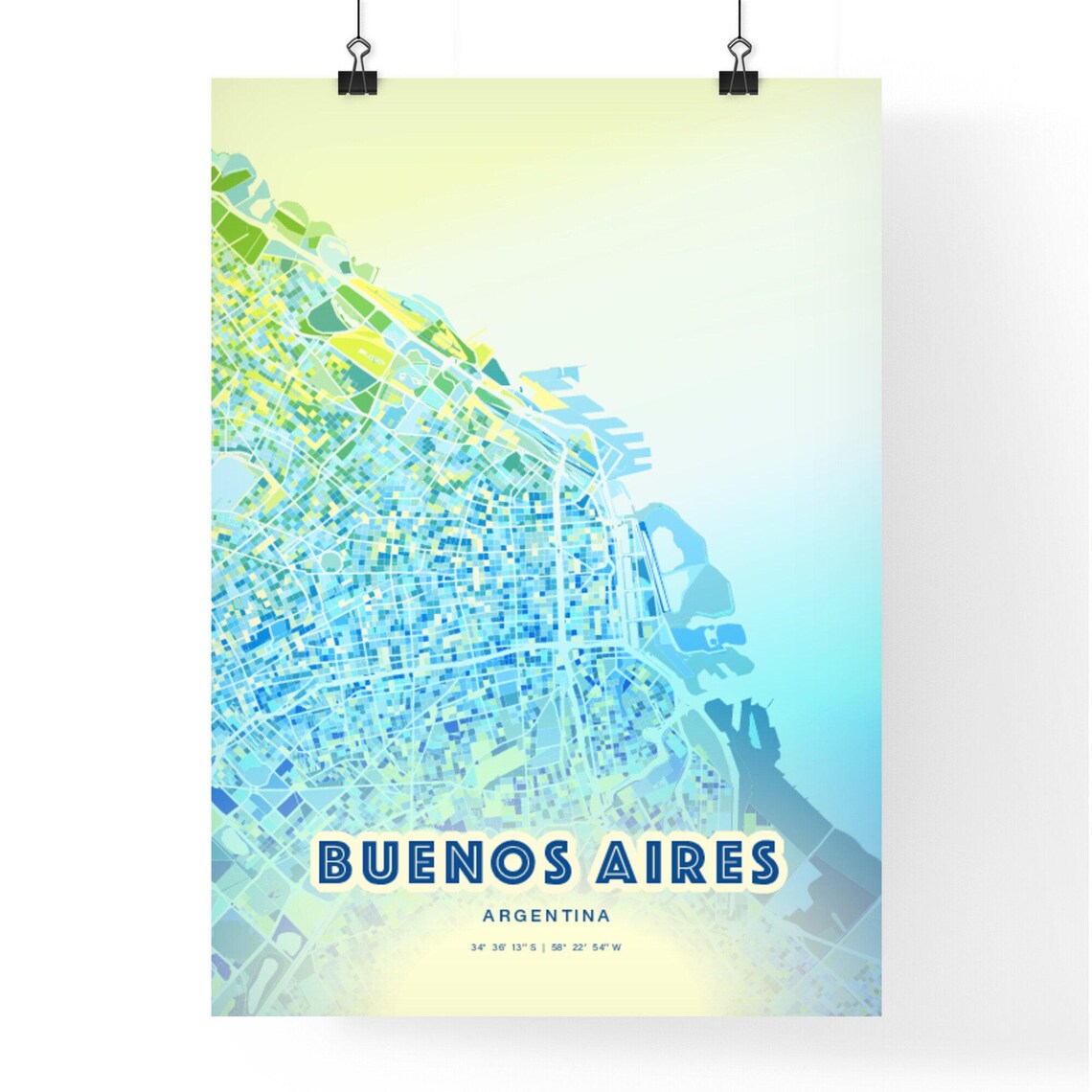 Buenos Aires Argentina Bluish Watercolor City Map Art Poster - Image 3