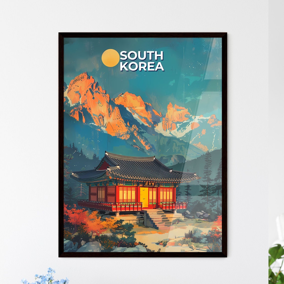 South Korea Traditional Temple Autumn Mountain Scenery Poster