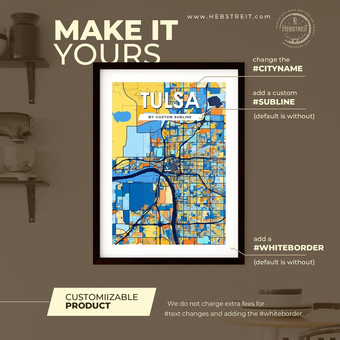 Tulsa Oklahoma Colorful City Map Art Print Modern Wall Decor - Image 2