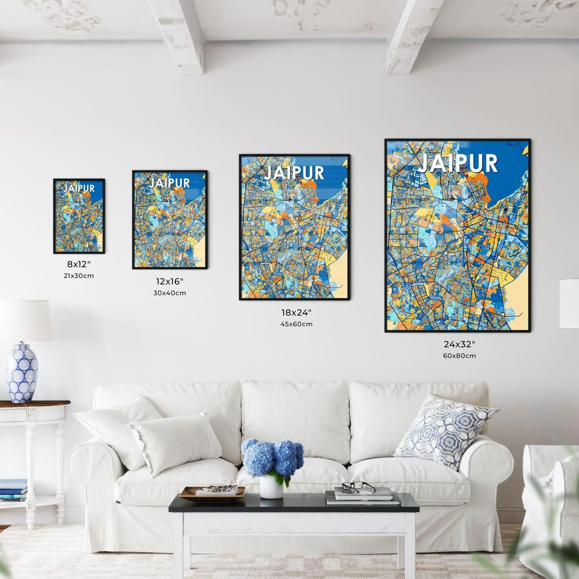 Jaipur India Bold Colorful Vibrant City Street Map Art Poster - Image 3