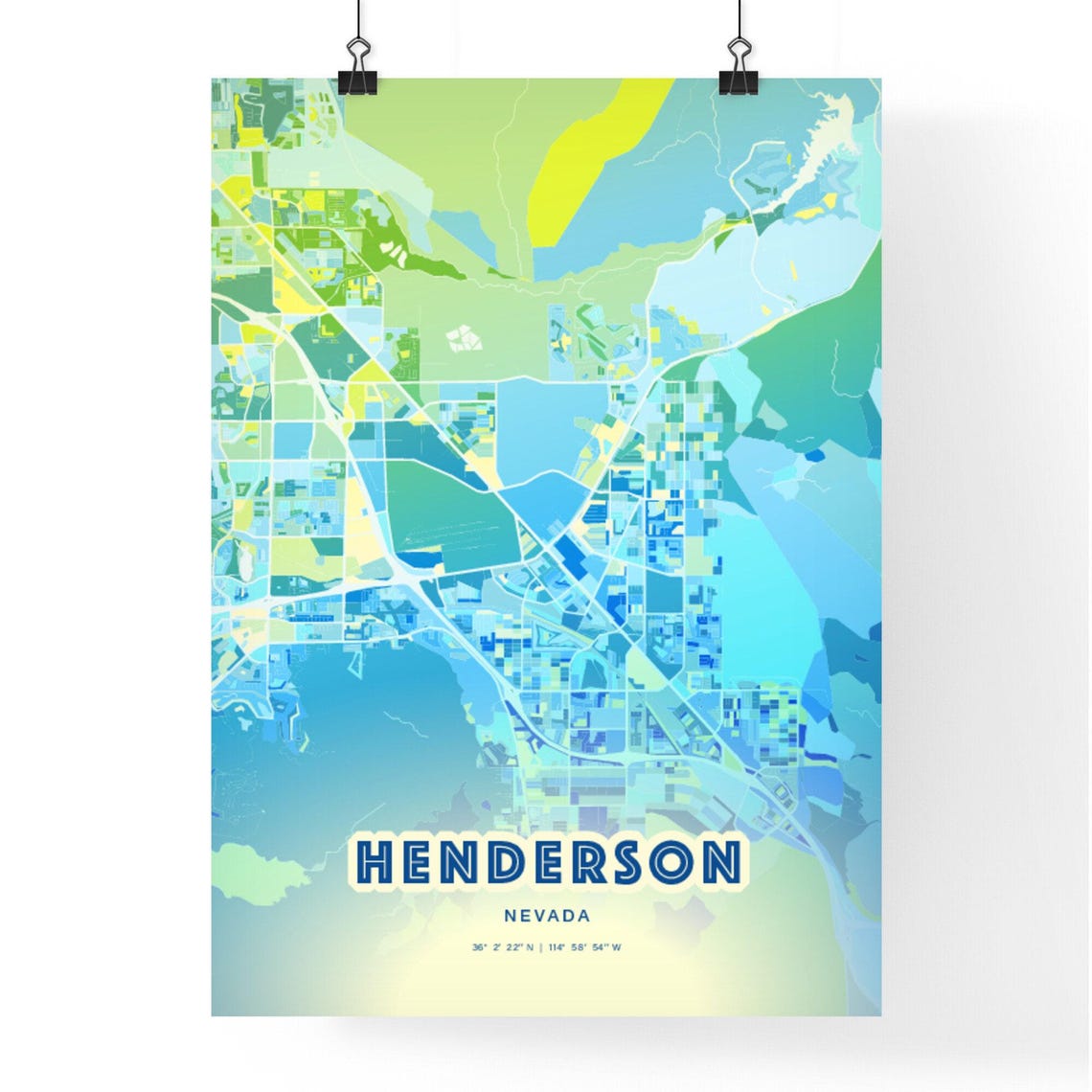 Henderson Nevada Vibrant Abstract Watercolor City Street Map Poster - Image 3