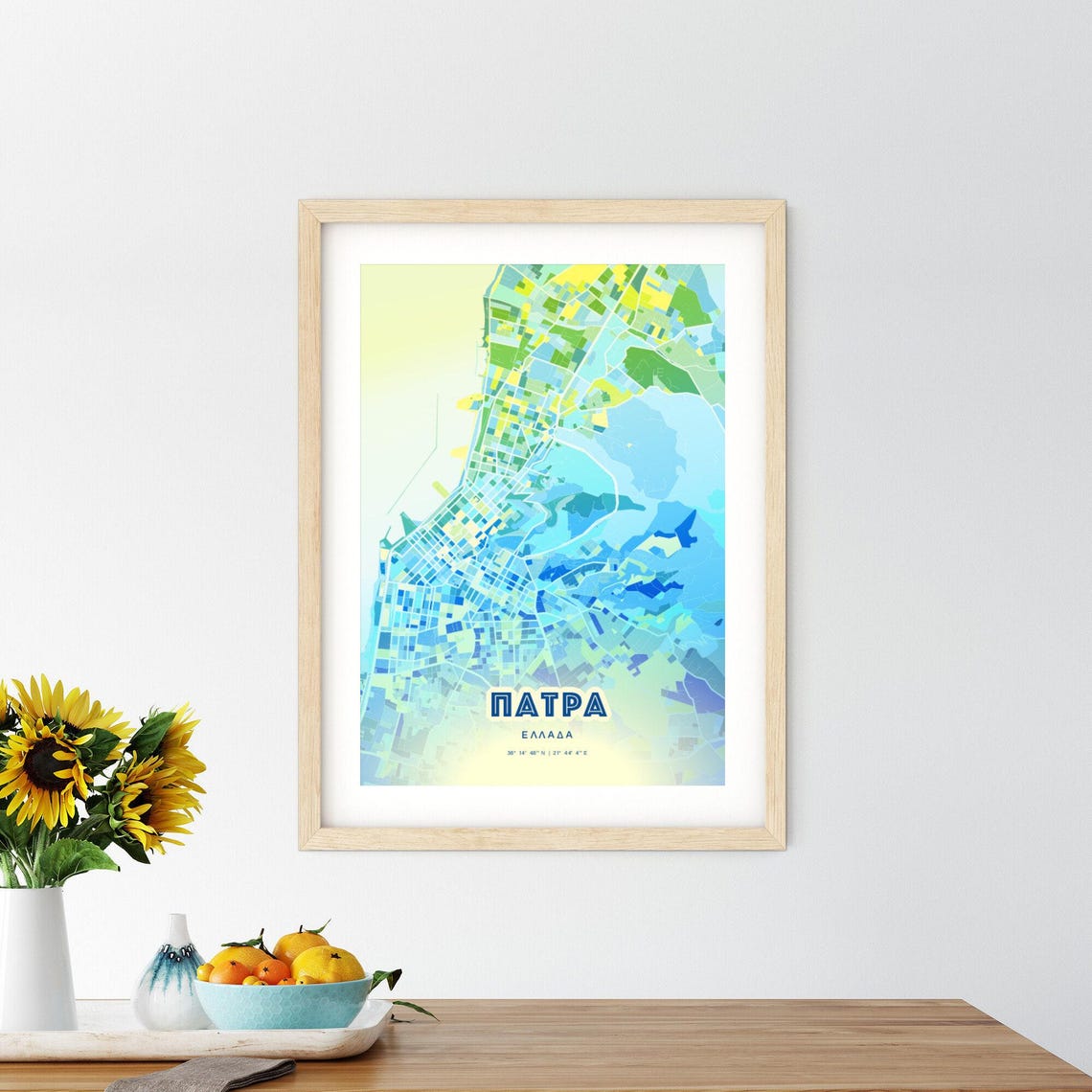 Patras Greece Bluish Custom Stylish City Map Art Poster Gift - Image 3