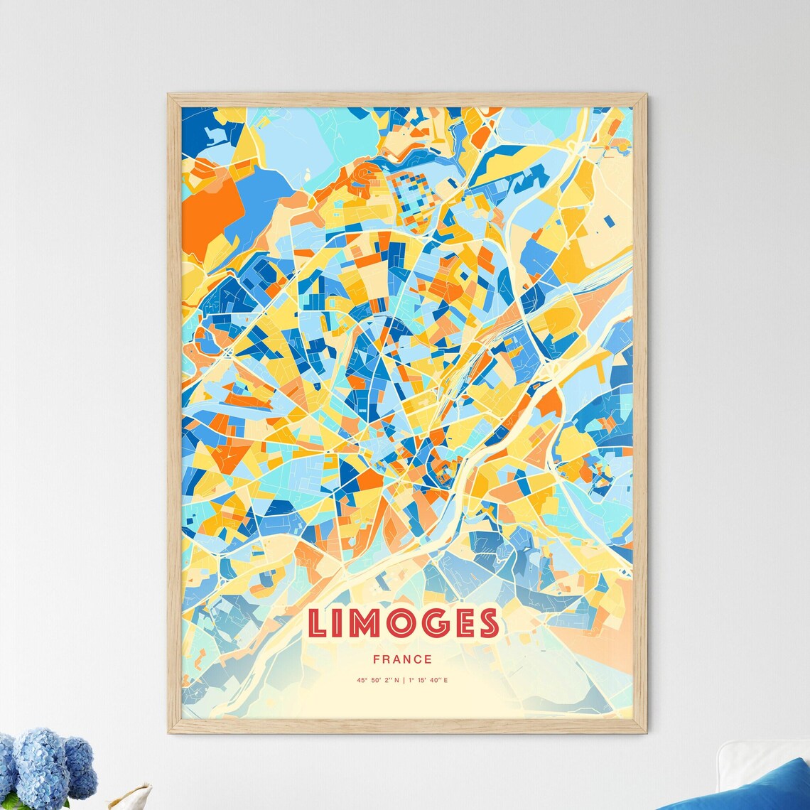 Limoges France Modern Colorful Abstract City Map Blue Orange Poster