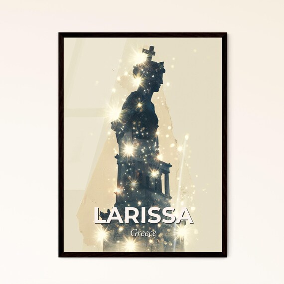 Larissa Greece Classical Statue Starry Night Sparkle Art Poster
