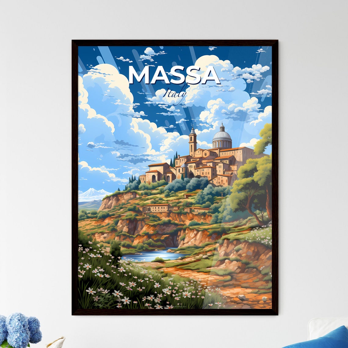 Massa Italy Cathedral Dome Hill Town Wildflower Meadow Poster