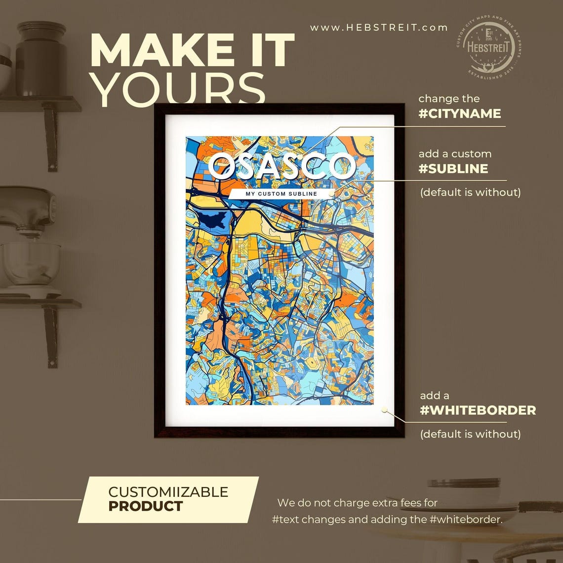 Osasco Brazil Stylish Vibrant Blue and Orange Mosaic City Map Poster - Image 2