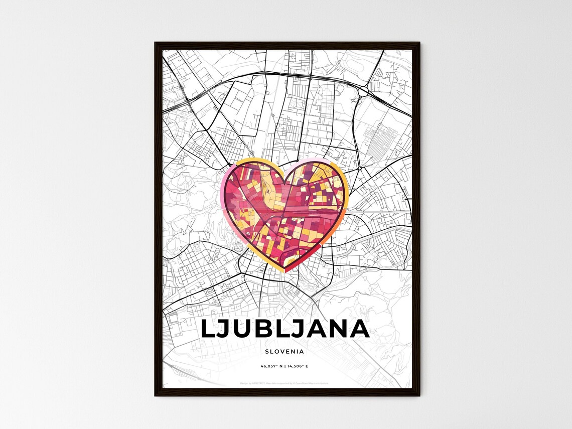 Ljubljana Slovenia Minimal City Map Colorful Heart Icon Art Poster