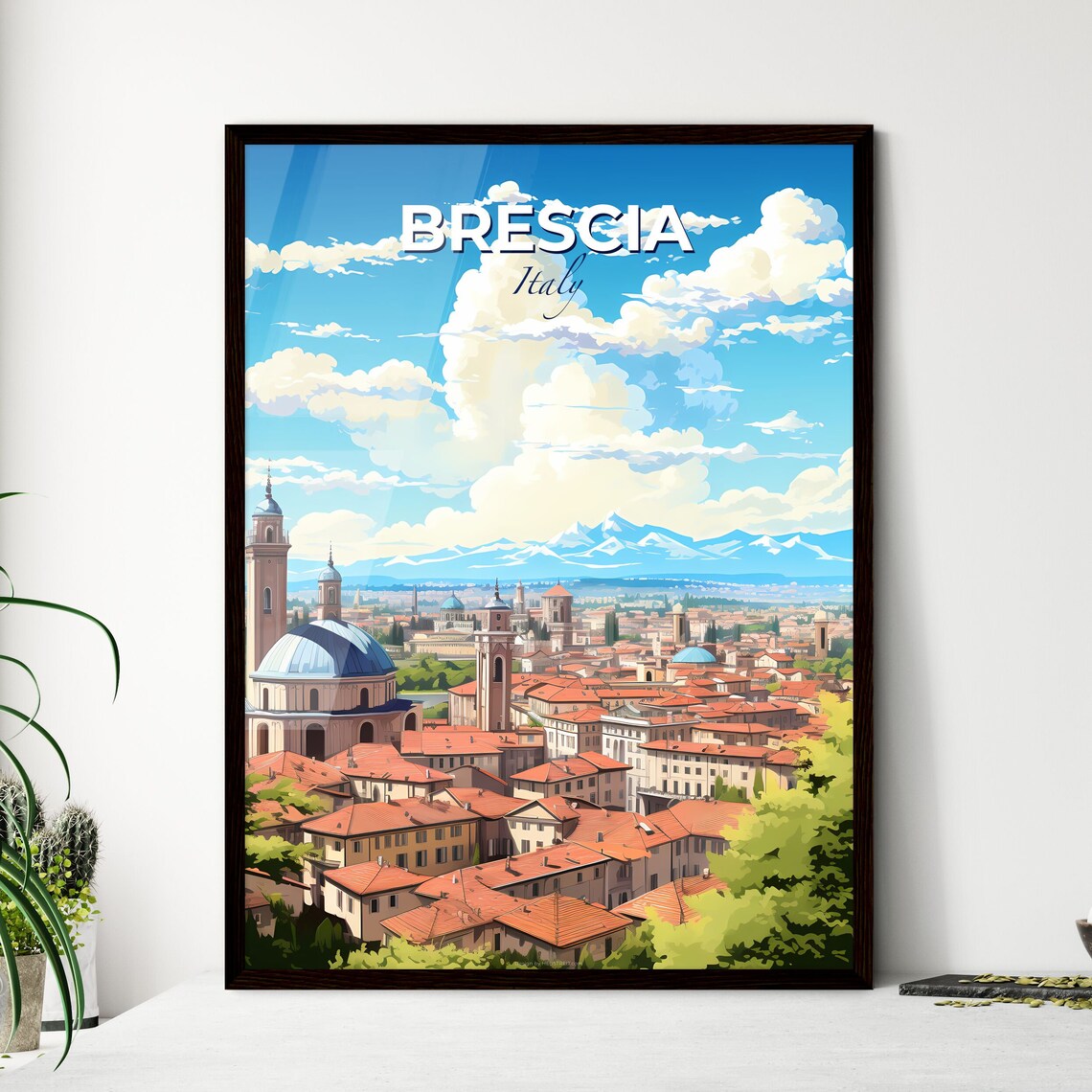 Brescia Italy Skyline Domes Church Towers Mountain View Cityscape Poster