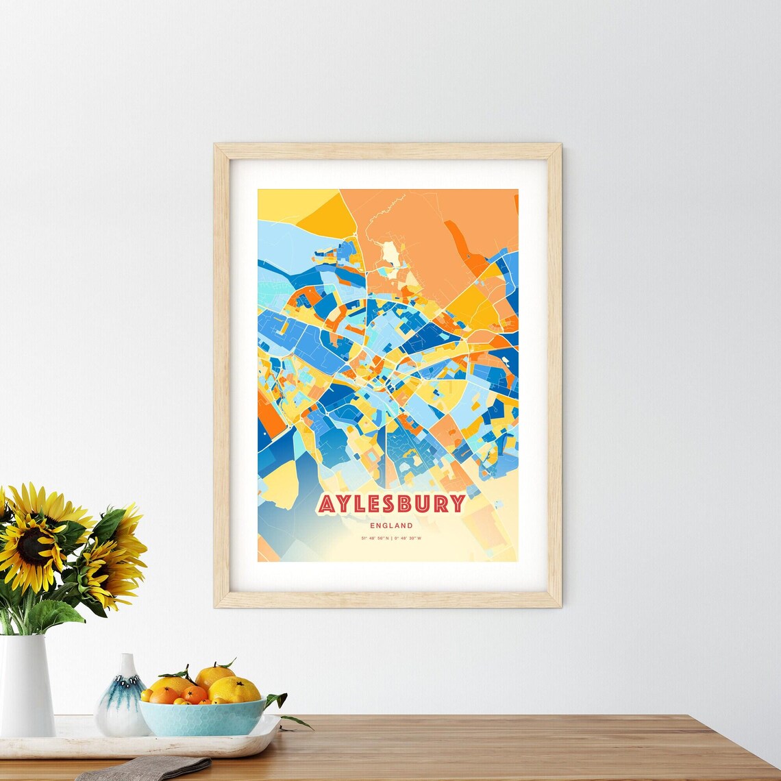 Aylesbury England Colorful Blue and Orange Retro City Street Map Wall Art - Image 2