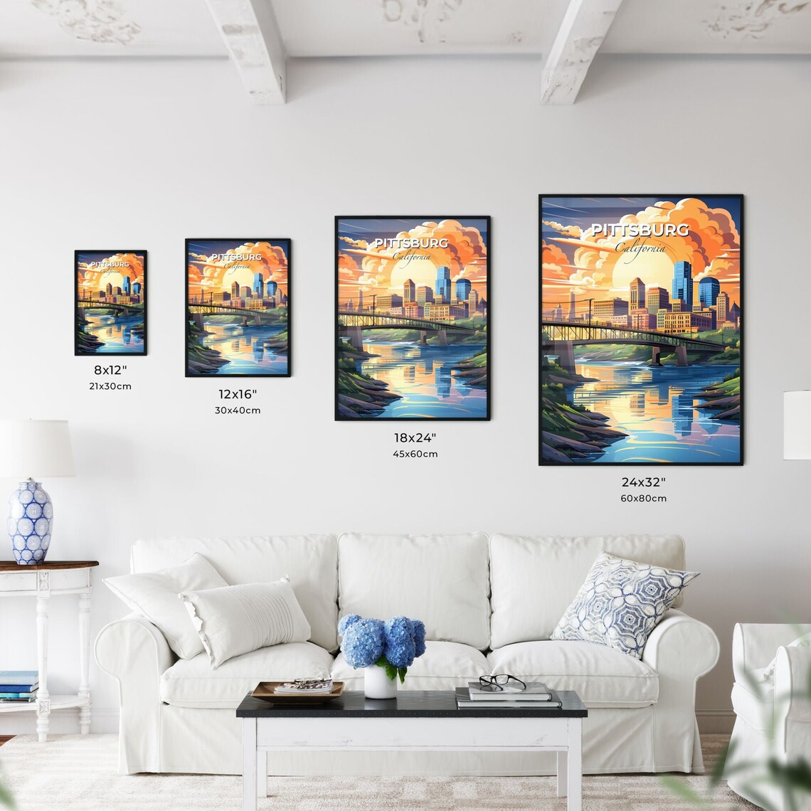 Pittsburg California River Bridge Skyline Sunset Travel Poster - Image 3