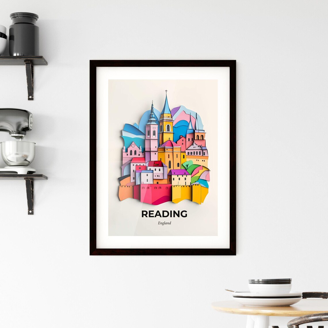 Reading England Colorful Paper Cut Town Skyline Travel Poster Art - Image 2