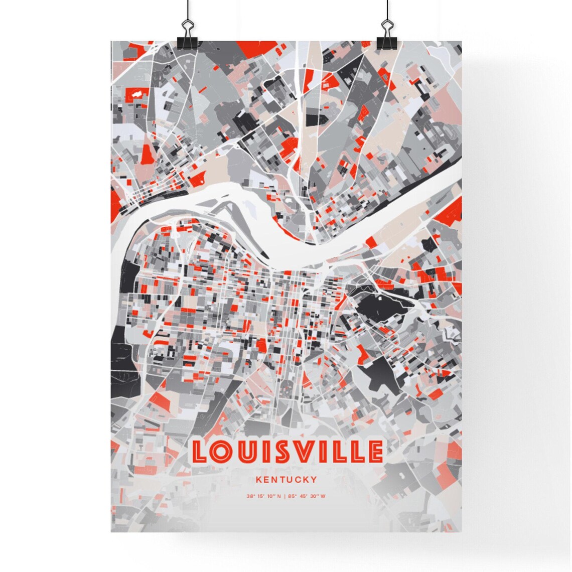 Louisville Kentucky Expressive Bold Red City Street Map Artwork Poster - Image 3
