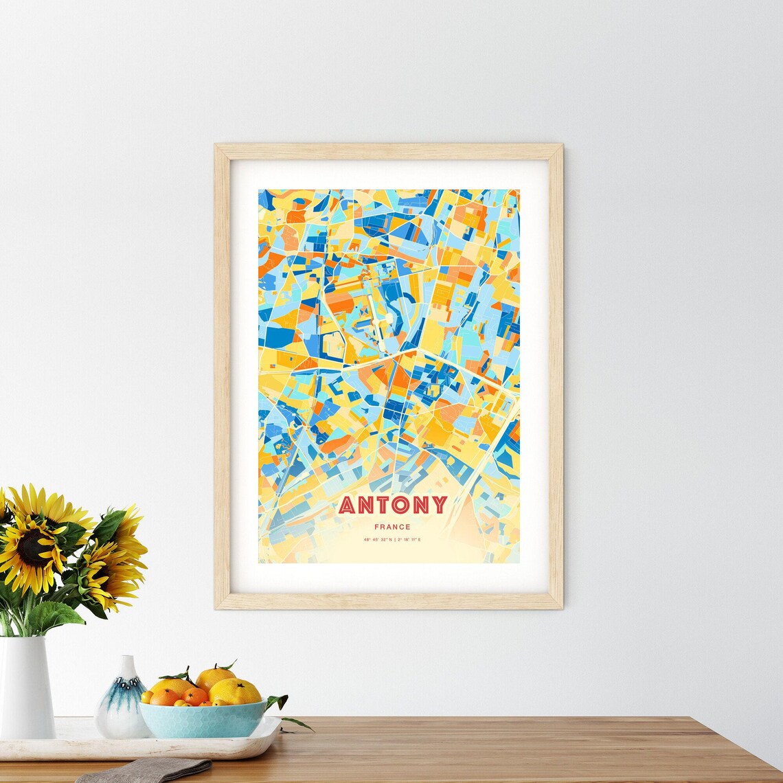 Antony France Colorful Blue Orange Map Art Poster Wall Decor - Image 2