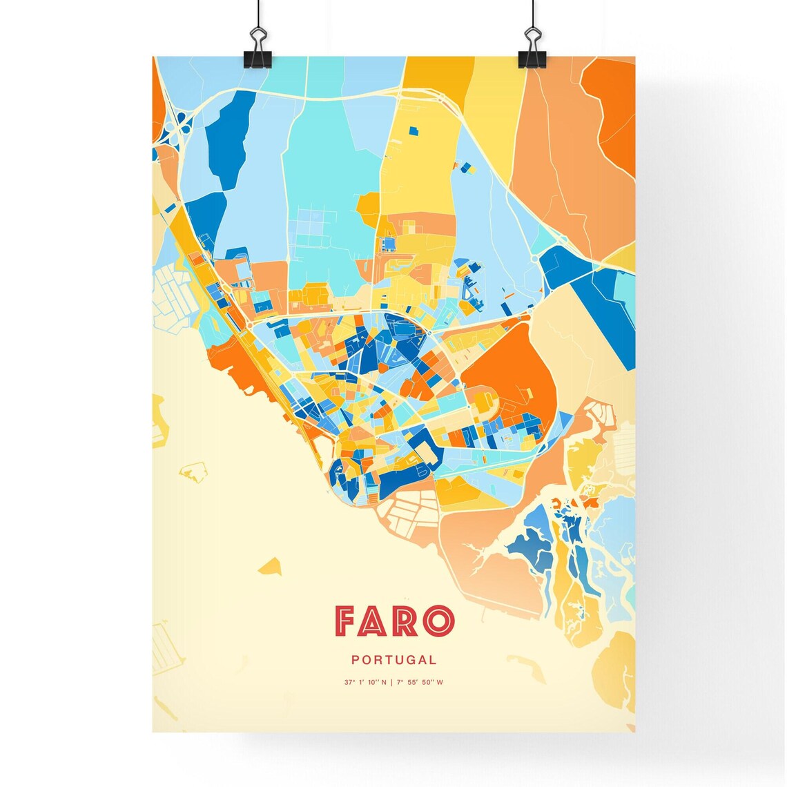 Faro Portugal Algarve Colorful Blue Orange City Map Art Poster - Image 3