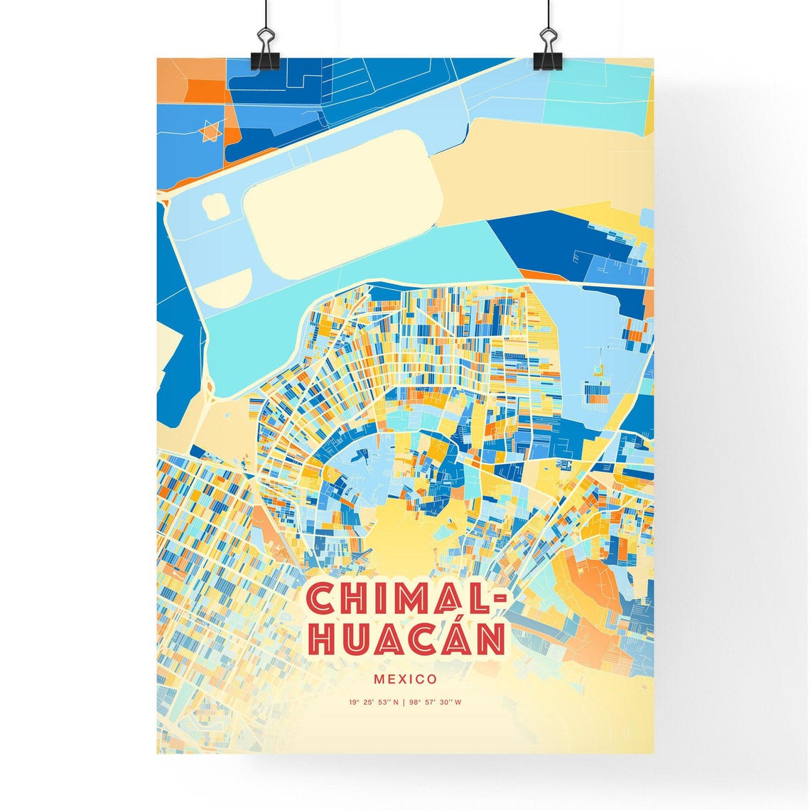 Chimalhuacán Mexico Blue Orange City Map Art Home Decor Poster