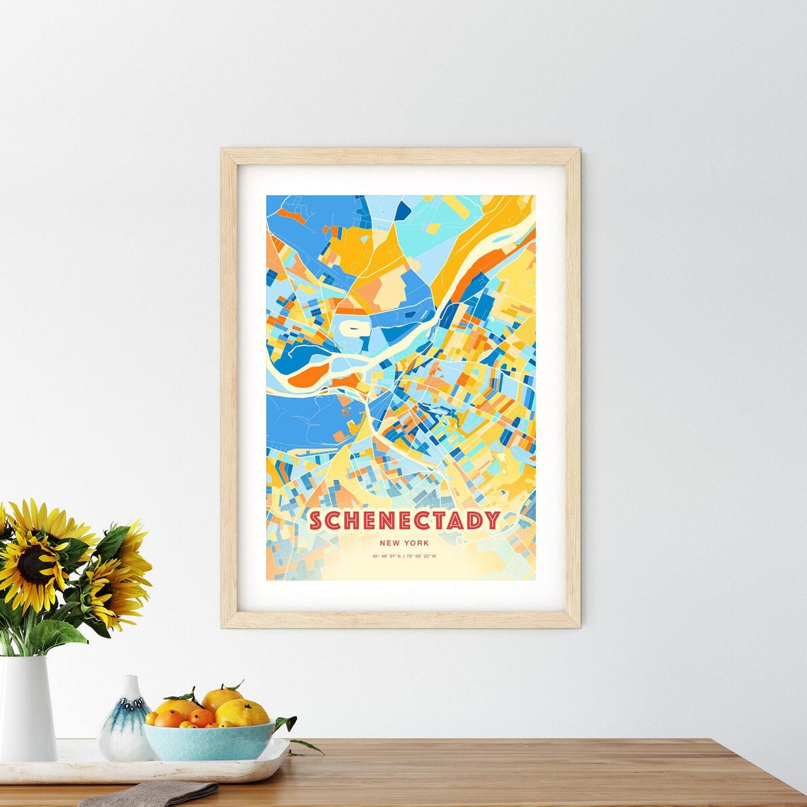Schenectady New York Blue Orange City Map Art Home Decor Poster - Image 2