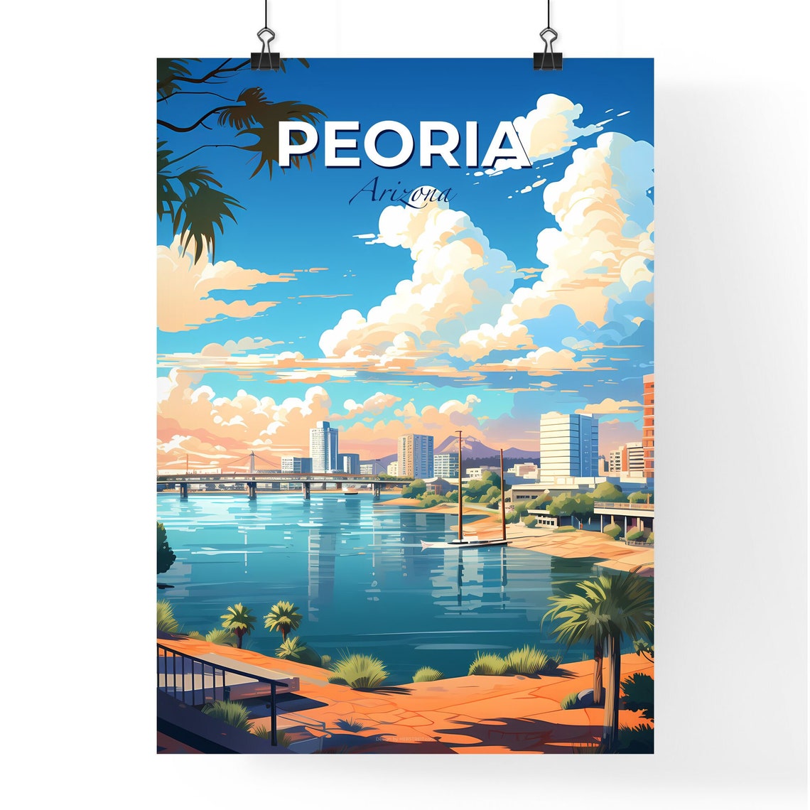 Peoria Arizona River Bridge Skyline Palm Trees Day View Poster - Image 4