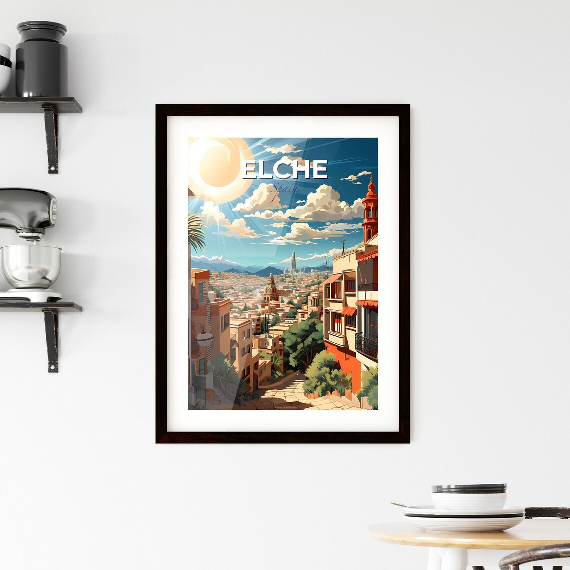 Elche Spain Old Town Sunlit Street Church Towers Travel Poster - Image 2
