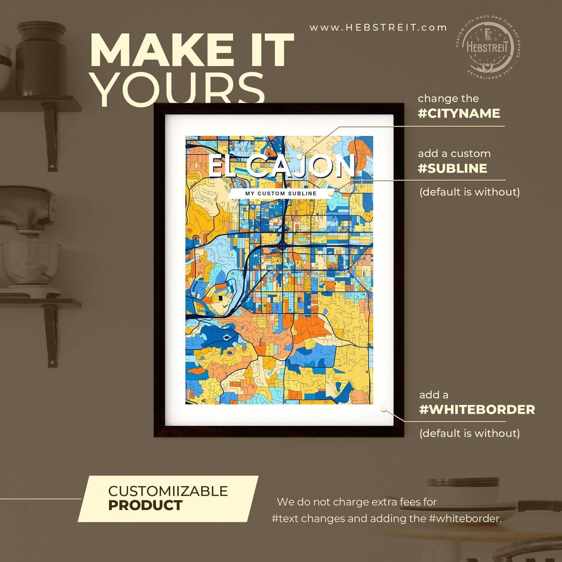 El Cajon California Colorful Street Map Art Home Decor Poster - Image 2
