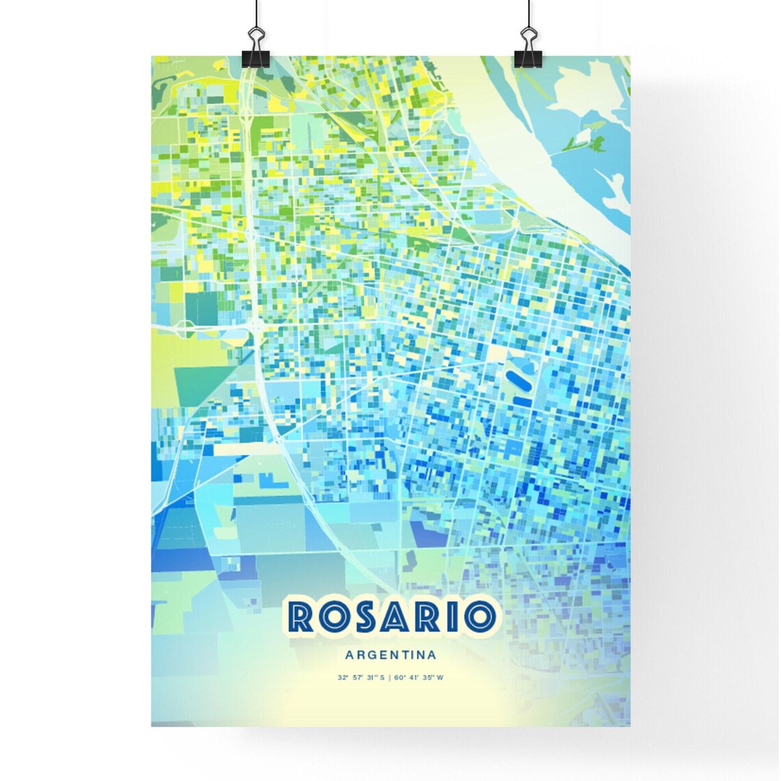 Rosario Argentina Bluish Watercolor Modern Decorative City Map Art Poster - Image 3