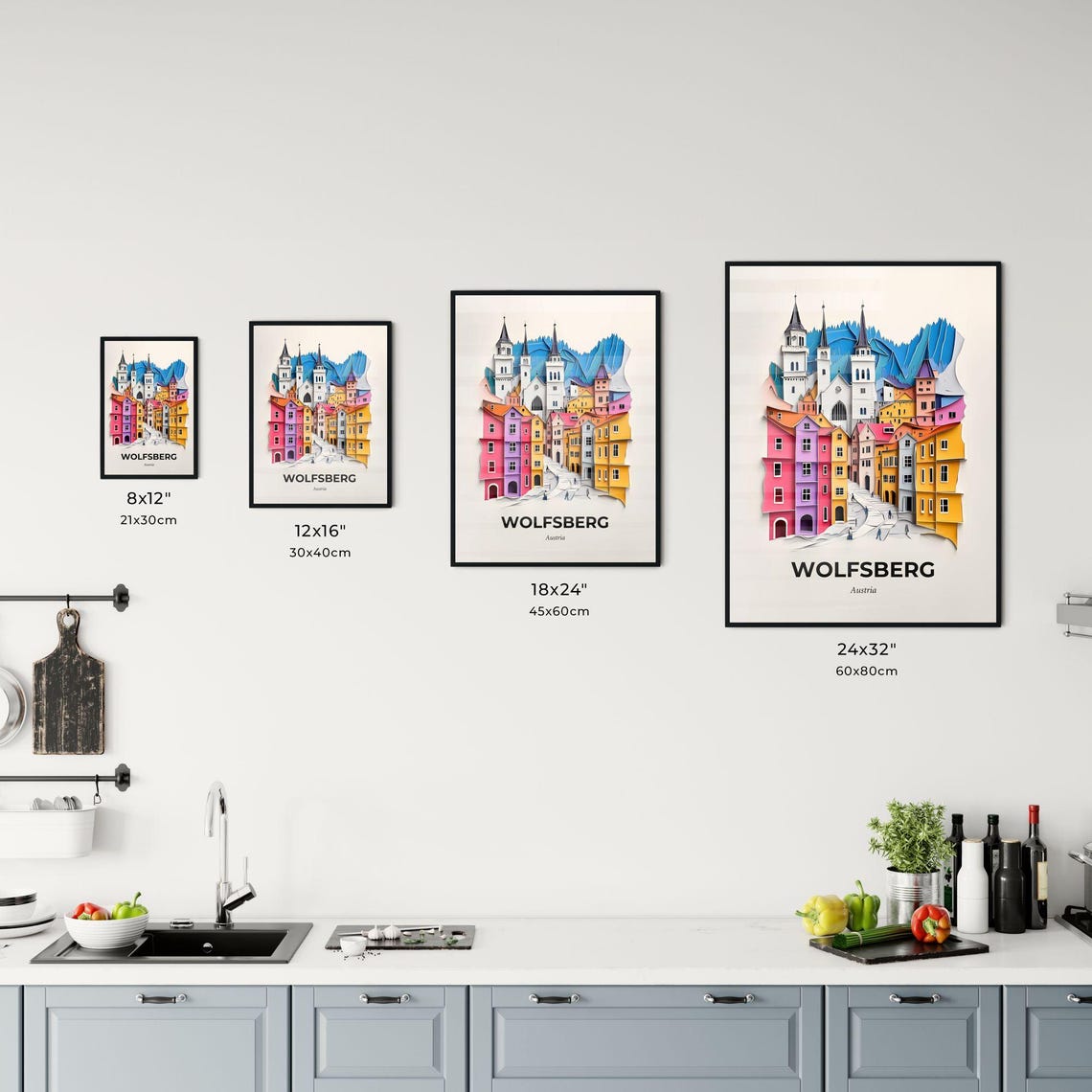 Wolfsberg Austria Alpine Old Town Street Paper Cut Art Poster - Image 3