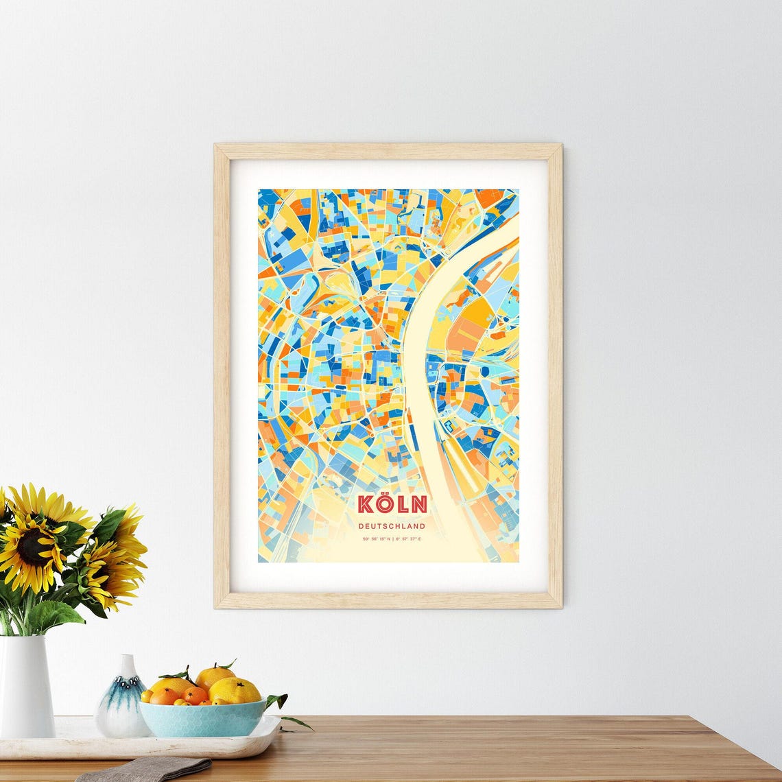 Koln Germany City Street Map Art Poster Rhine Blue Orange Decor - Image 2