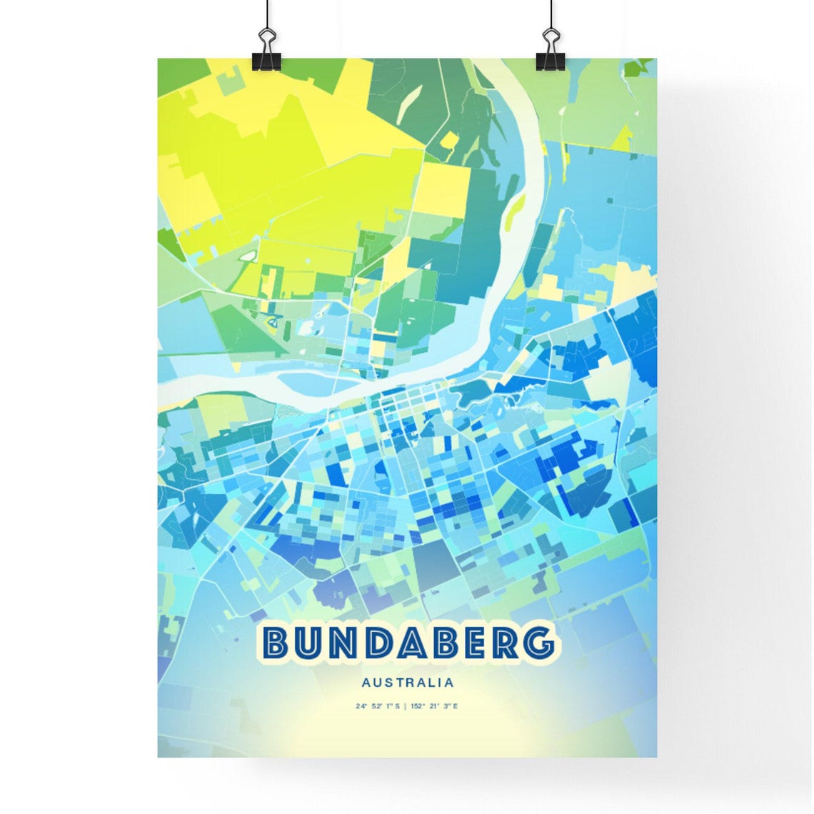 Cool Blue Street Map Art Poster of Bundaberg Australia City Decor - Image 3