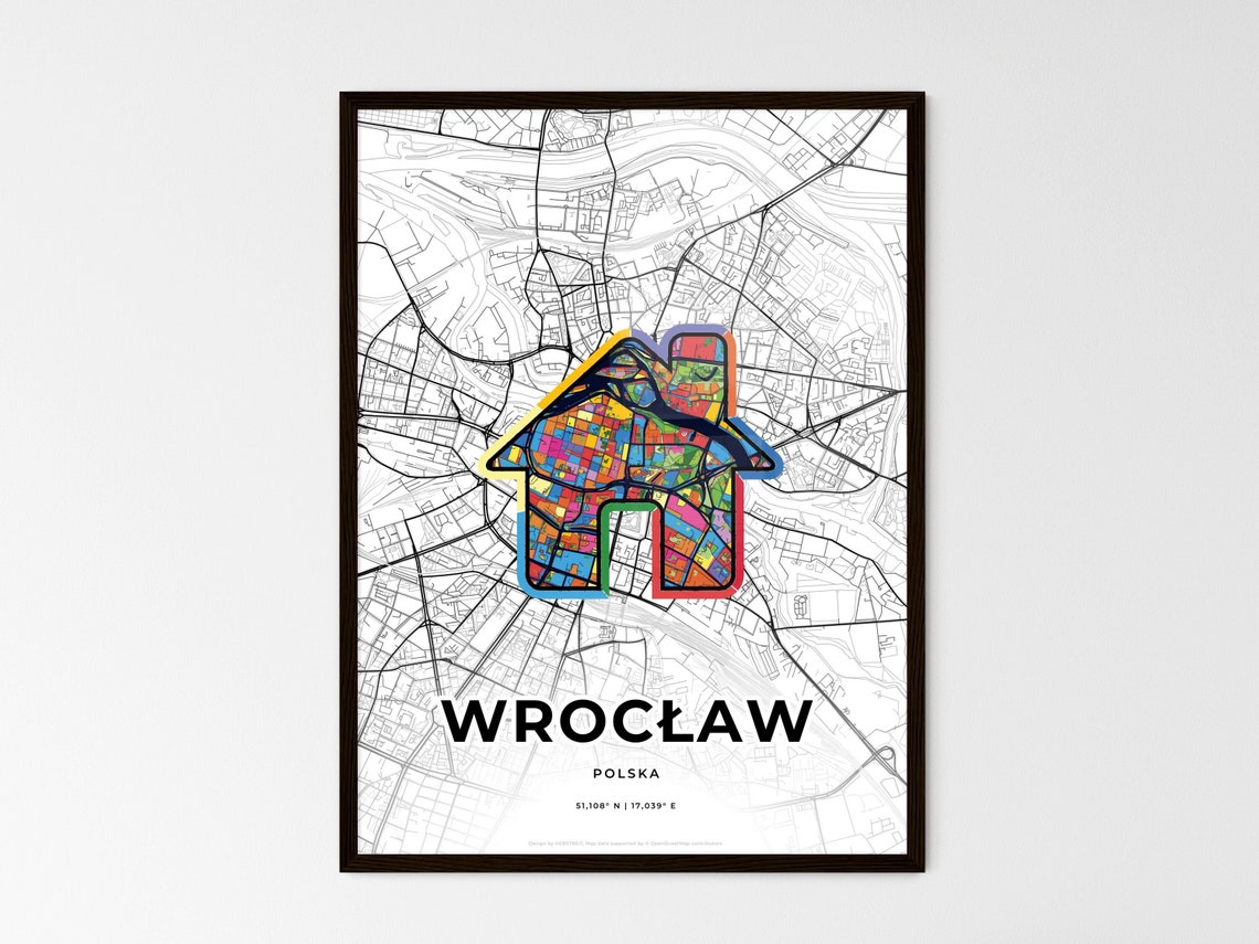 Wroclaw Poland Heart Love Map Black White Street Map Poster Gift - Image 3
