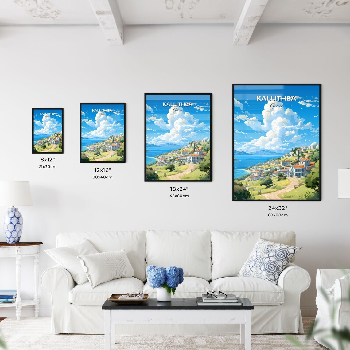 Kallithea Greece Travel Poster Aegean Coast Hill Town Island Skyline Art - Image 3